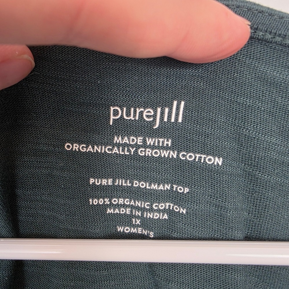 Pure Jill Green 100% Organic Cotton Dolman Top Quiet‎ Luxury 3/4 Sleeve Size 1X - Picture 3 of 7